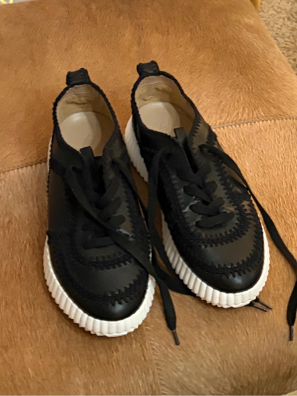Silent D Black Lace-Up Platform Sneakers with White Ribbed Sole